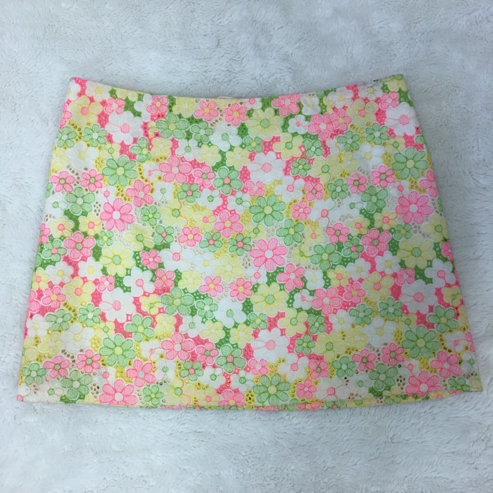 Lilly Pulitzer Floral Mini Skirt in Pink, Green, Yellow, White